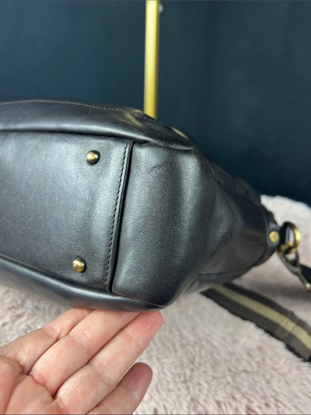 MCM München Vintage Black Leather Briefcase Laptop Messenger Shoulder Bag EUC